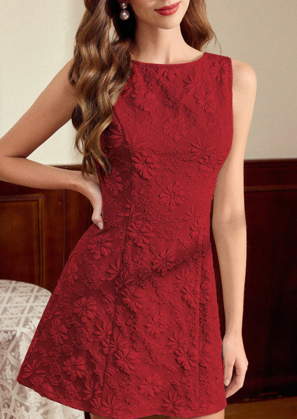 Women's Jacquard Sleeveless Midi Dress – Slim Fit French Minimalist Style