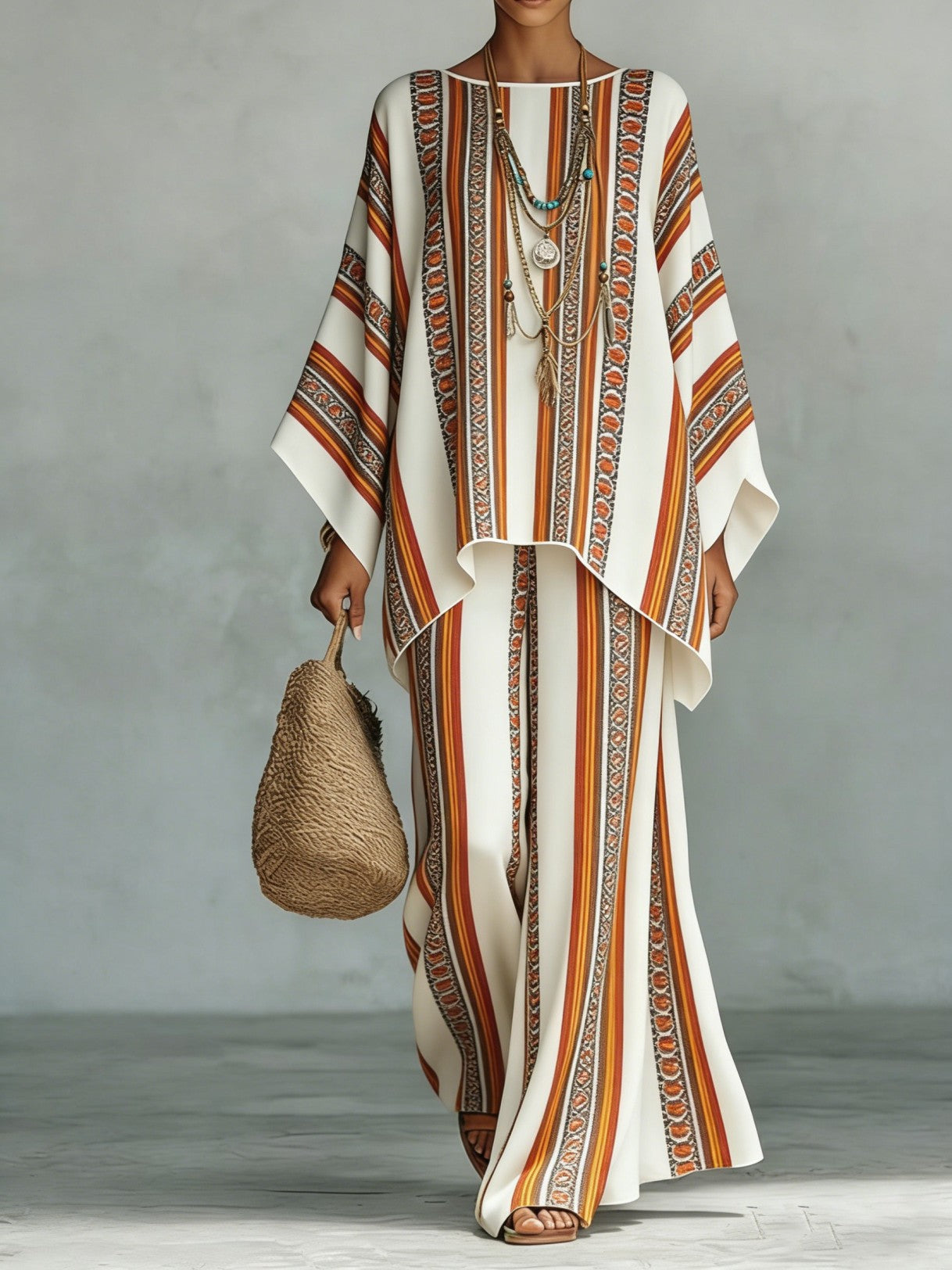 Women’s Printed Crew Neck Long Sleeve Two Piece Set