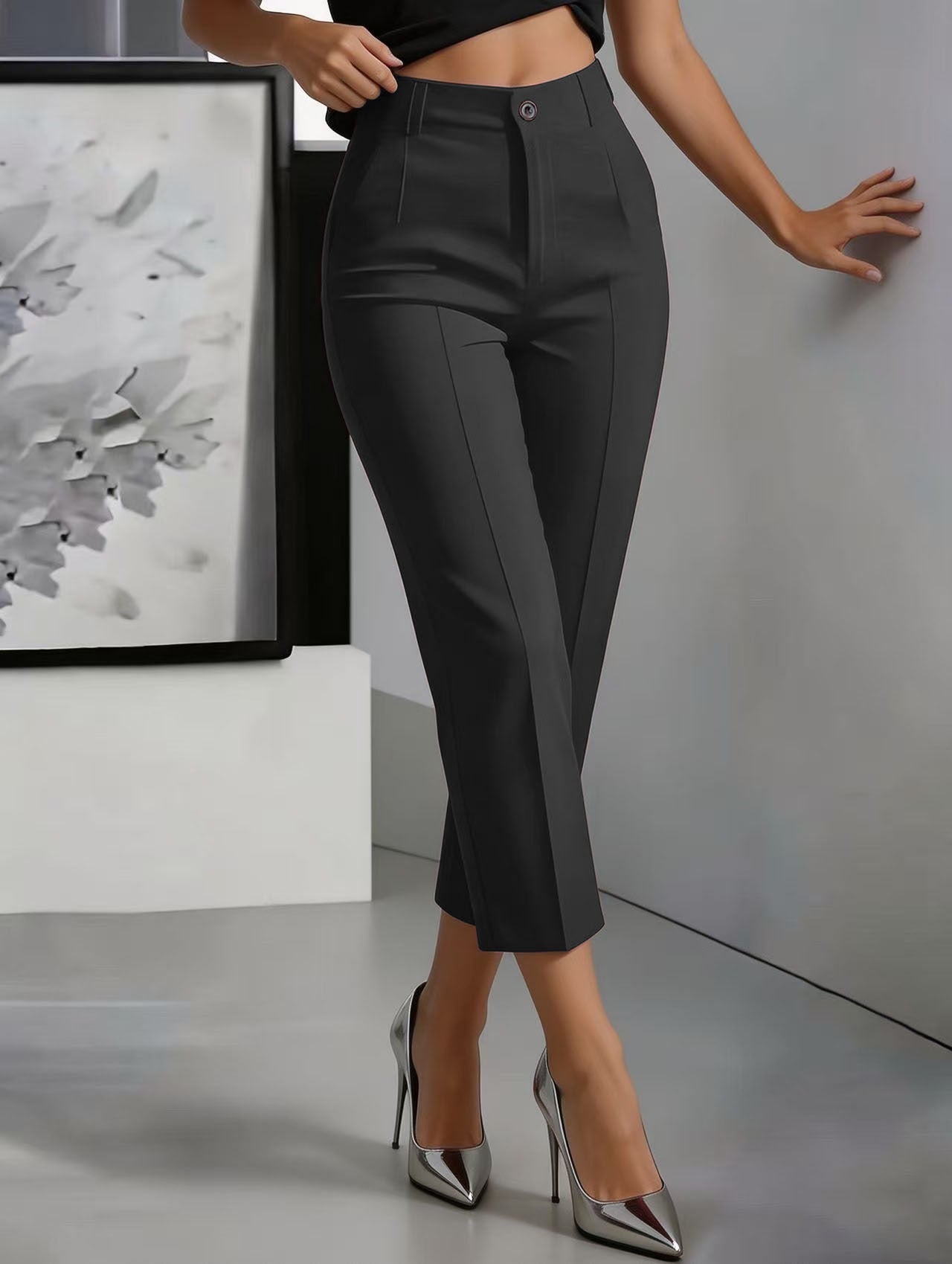 Women's High-Waisted Straight-Leg Pants – Drapey Cropped Fit