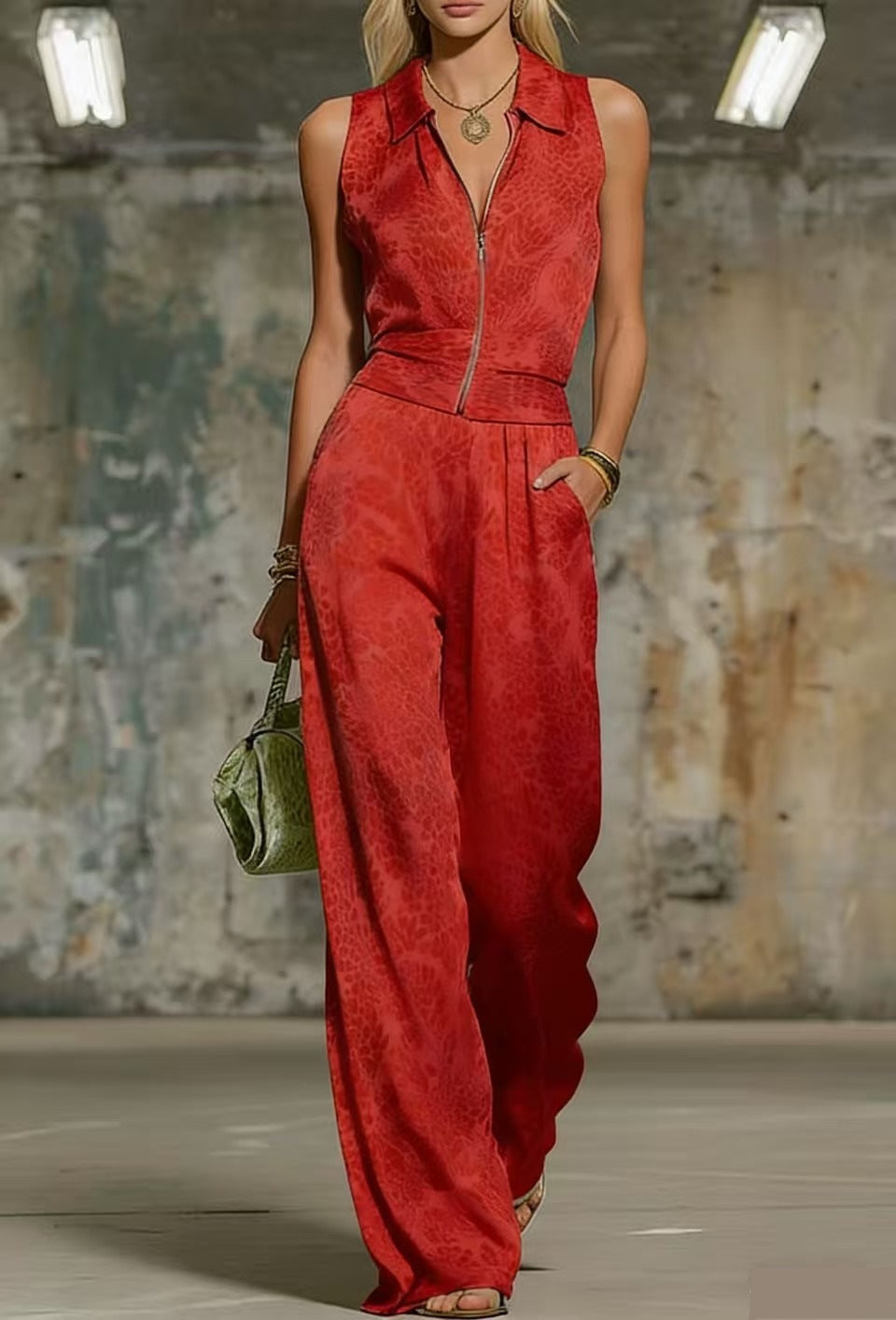 Floral Print Zip-Up Sleeveless Jumpsuit – Women's Wide Leg Romper
