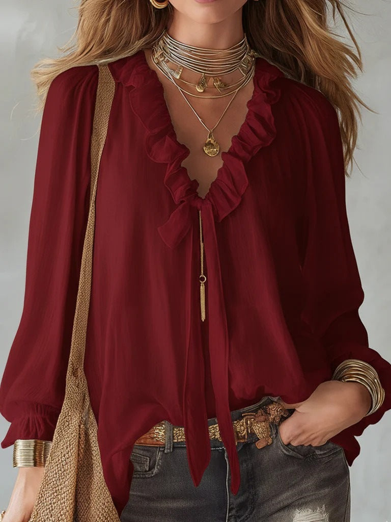 V-Neck Loose-Fit Shirt Top – No-Iron, 8 Colors