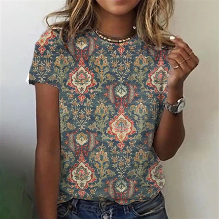 Women's Geometric Print Long Sleeve Loose Casual Tee