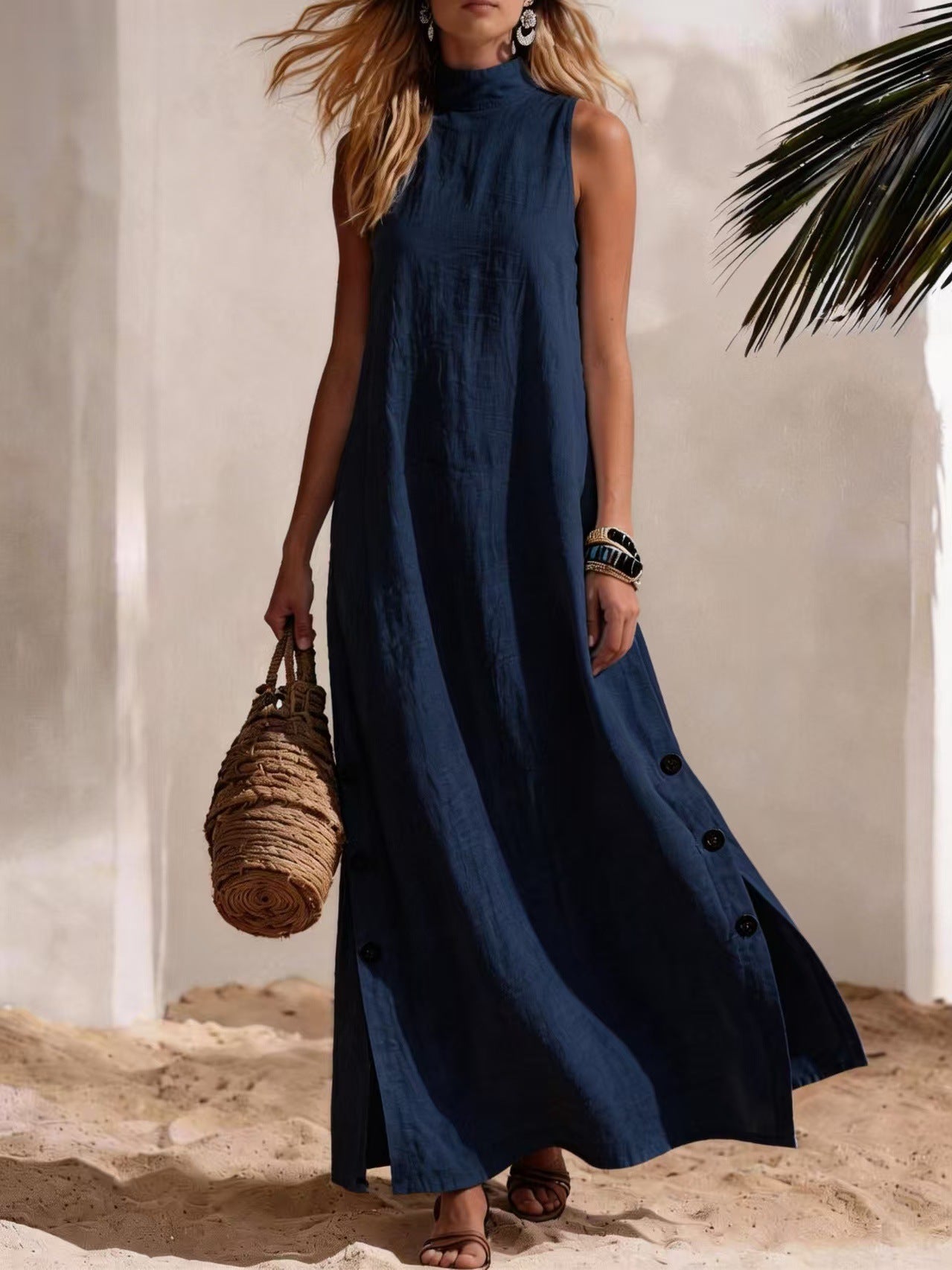 Sleeveless Midi Dress – Side Slits & Loose Fit