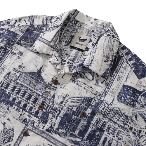 Hawaiian Shirt For Men Artistic Mark Print Shirt Camp Collar 100% Cotton