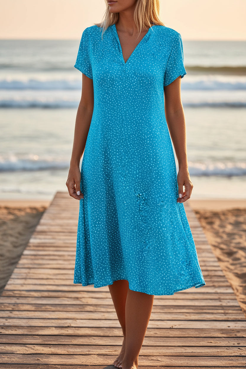 Ethnic Print Midi Dress – Scoop Neck Geometric Pattern Boho Dress