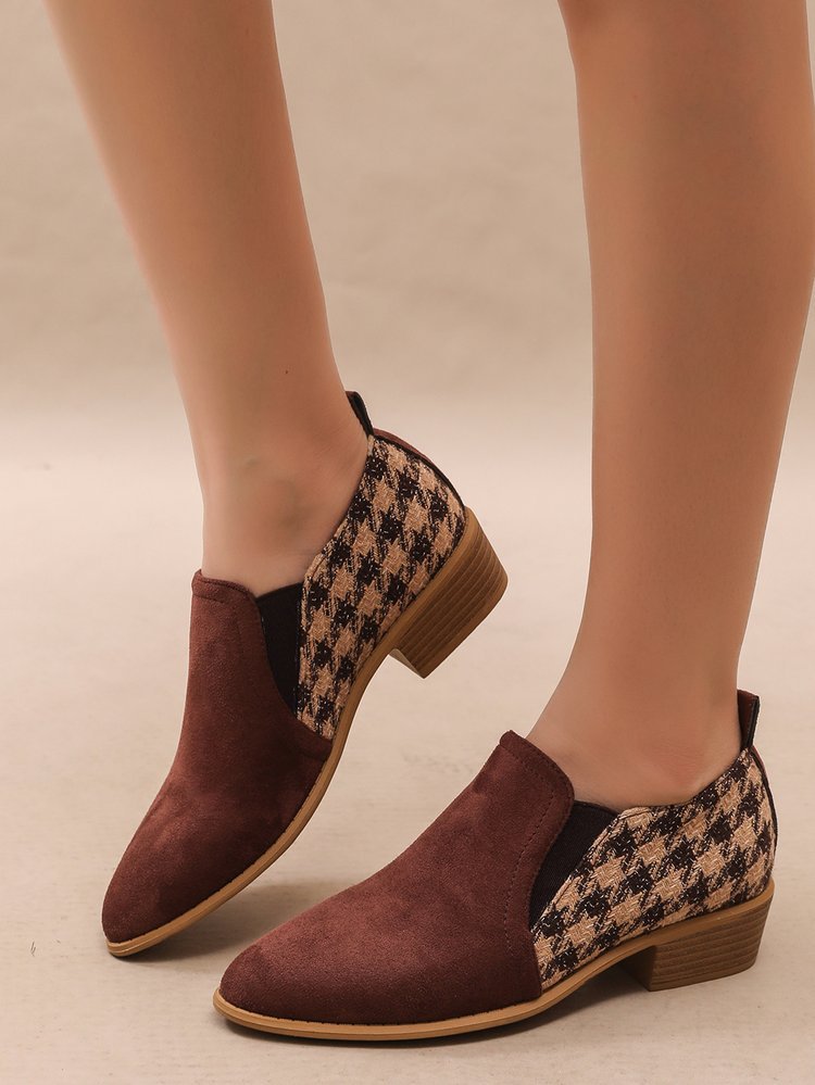 Women's Retro Color-Block Slip-On Heels – Round Toe Mid Heel Dress Shoes
