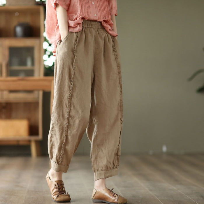 Women's High-Waist Solid-Color Capri Harem Pants