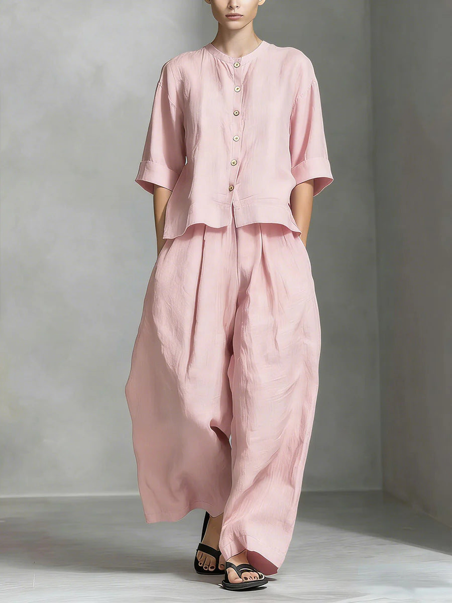 Three-Quarter Sleeve Shirt & Loose Trousers Two-Piece Set