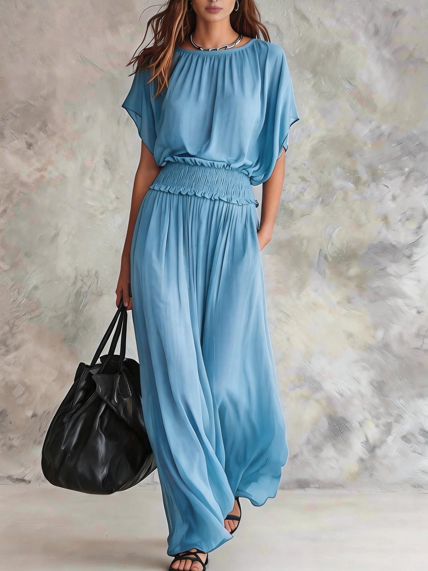 Women's Chiffon High-Waist Ruched Maxi Dress