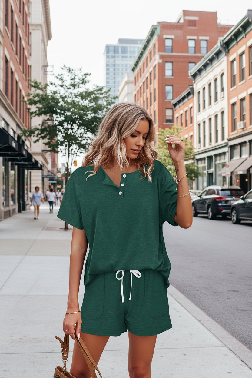 Solid Color Short Sleeve T-Shirt & Shorts Two-Piece Set | 5 Colors