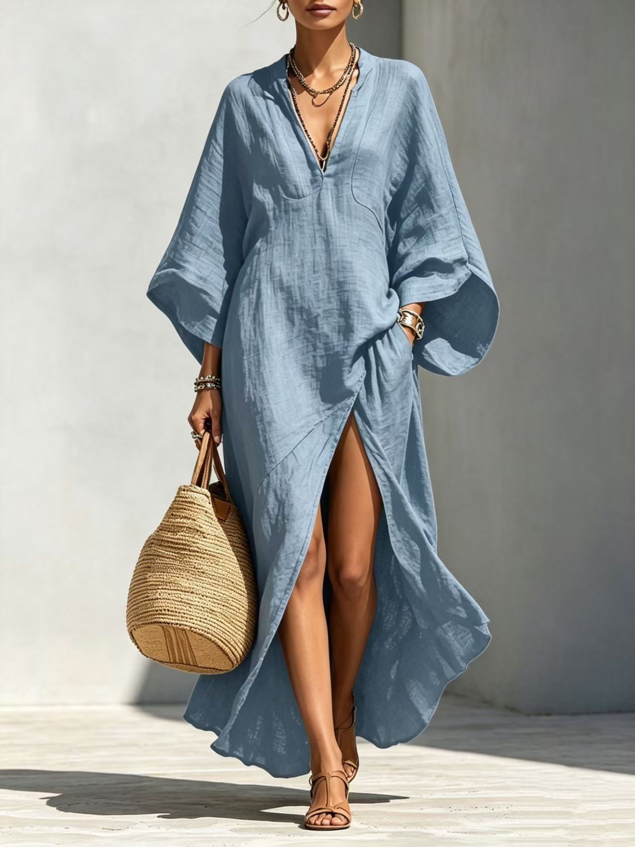 Women's Batwing Sleeve Loose Maxi Resort Dress