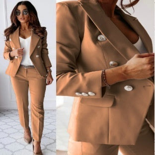 Double-Breasted Lapel Blazer & Zip-Up Trousers Suit