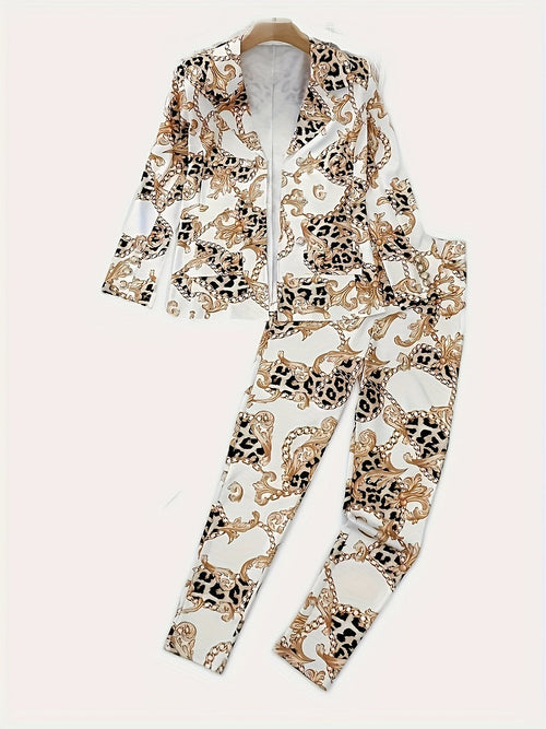 Geometric Print Two-Piece Blazer Set