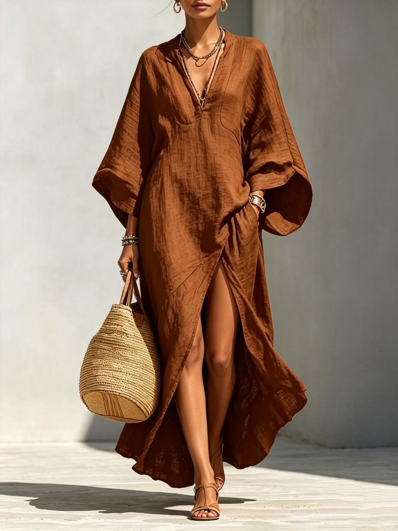 Women's Batwing Sleeve Loose Maxi Resort Dress