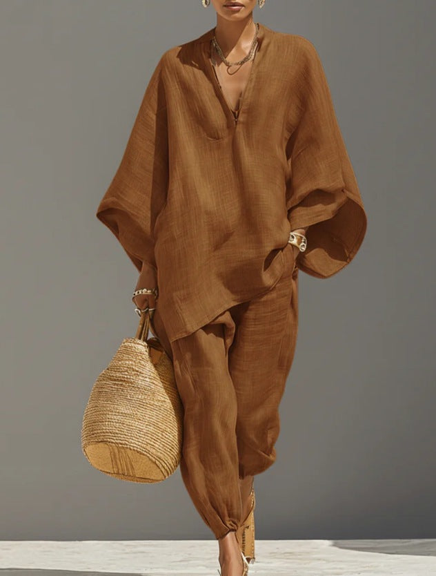 Women’s Casual Solid Color Two Piece Shirt Set
