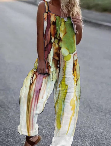 Women's Butterfly Print Overalls – Sleeveless Loose Fit Suspender Pants