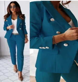 Double-Breasted Lapel Blazer & Zip-Up Trousers Suit