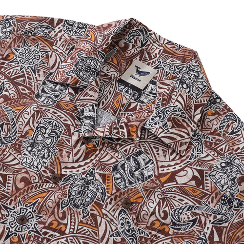 Hawaiian Shirt For Men Tiki Totem Vintage Shirt Camp Collar 100% Cotton