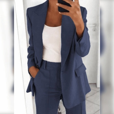 Lapel Blazer & Slim-Fit Trousers Two-Piece Suit – 10 Colors XS–5XL