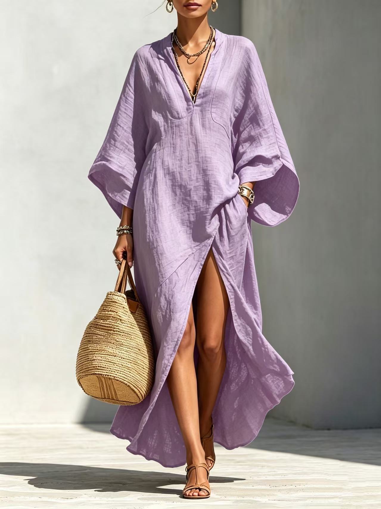 Women's Batwing Sleeve Loose Maxi Resort Dress