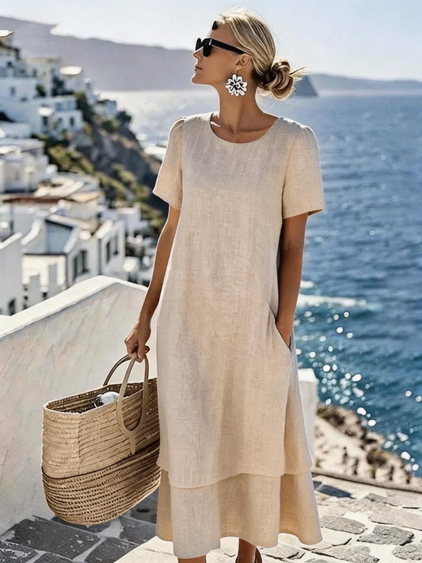 Women's Plus-Size Patchwork Maxi Dress – Relaxed Fit Casual Skirt