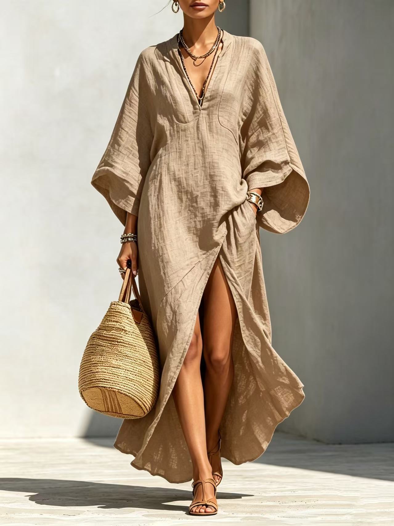 Women's Batwing Sleeve Loose Maxi Resort Dress