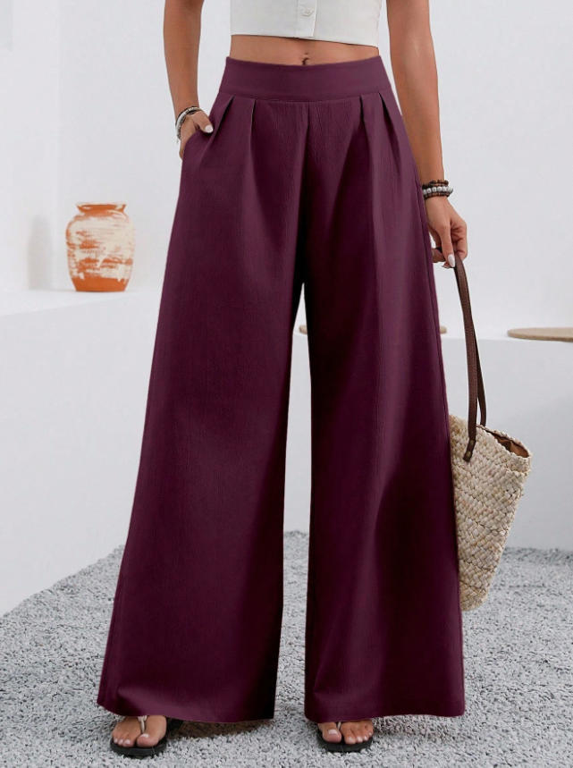 Women's High-Waist Wide-Leg Trousers with Pockets – Full Length