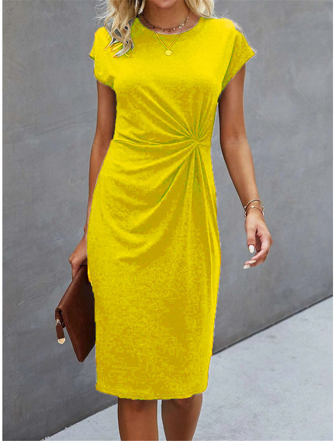 Front Knot Bodycon Midi Dress – Round Neck Sleeveless Tie Dress
