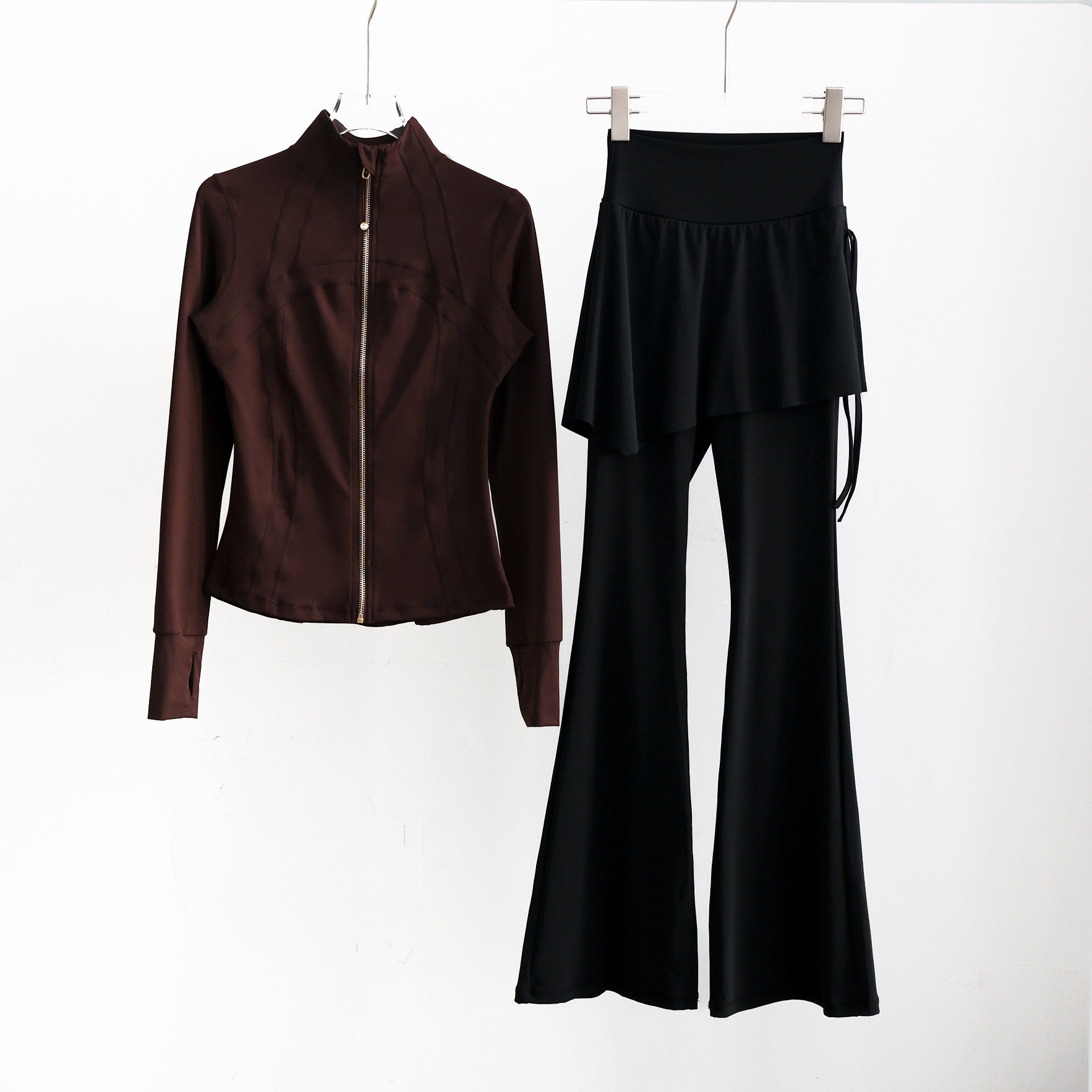 Women’s Long Sleeve Running Set – Zip-Up Slim Fit Gym Outfit