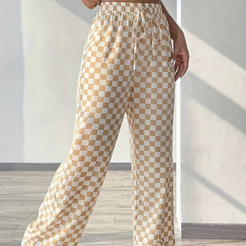 Checkerboard High-Waisted Wide-Leg Pants | 4 Colors S–XL
