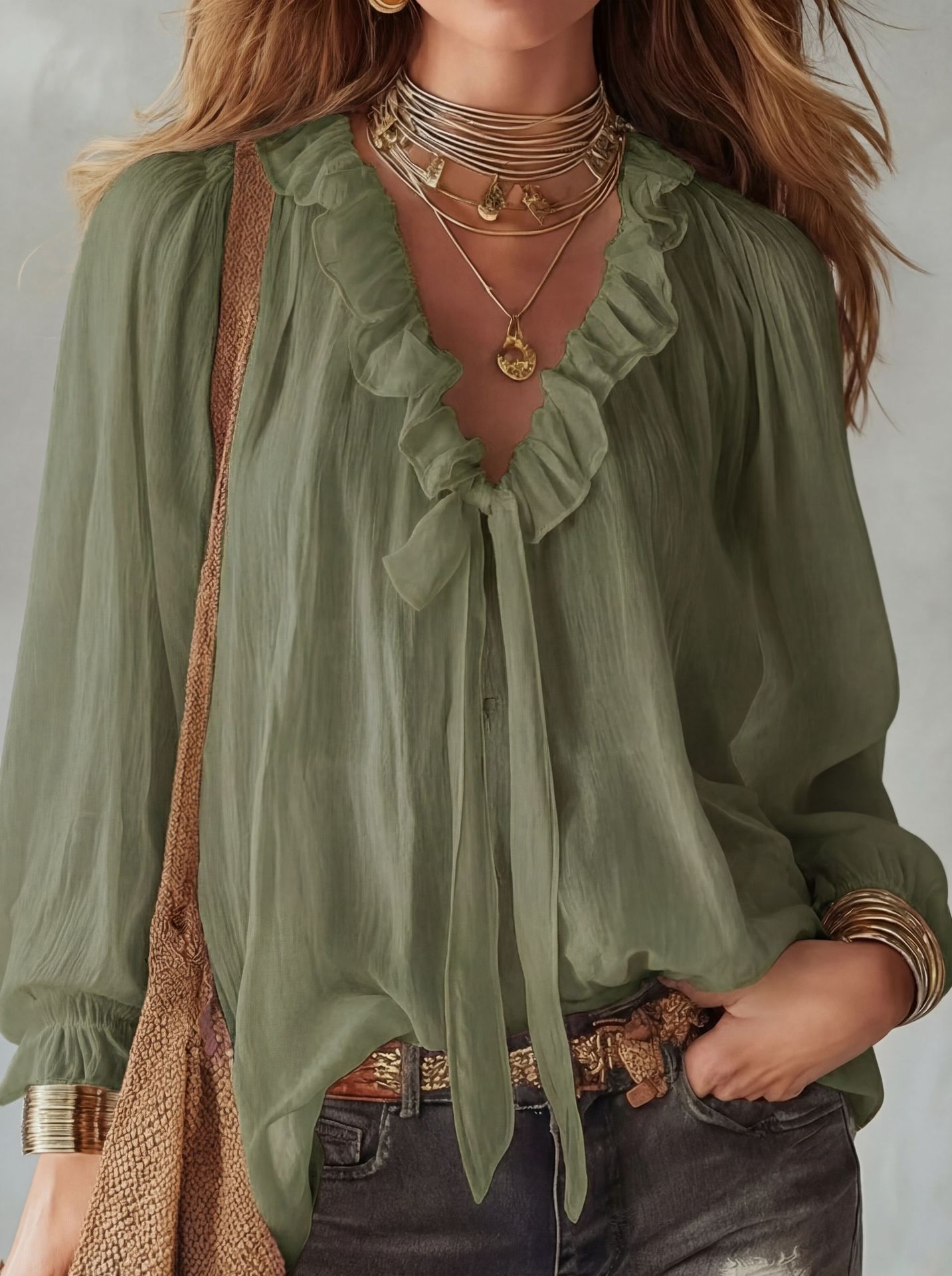 V-Neck Loose-Fit Shirt Top – No-Iron, 8 Colors