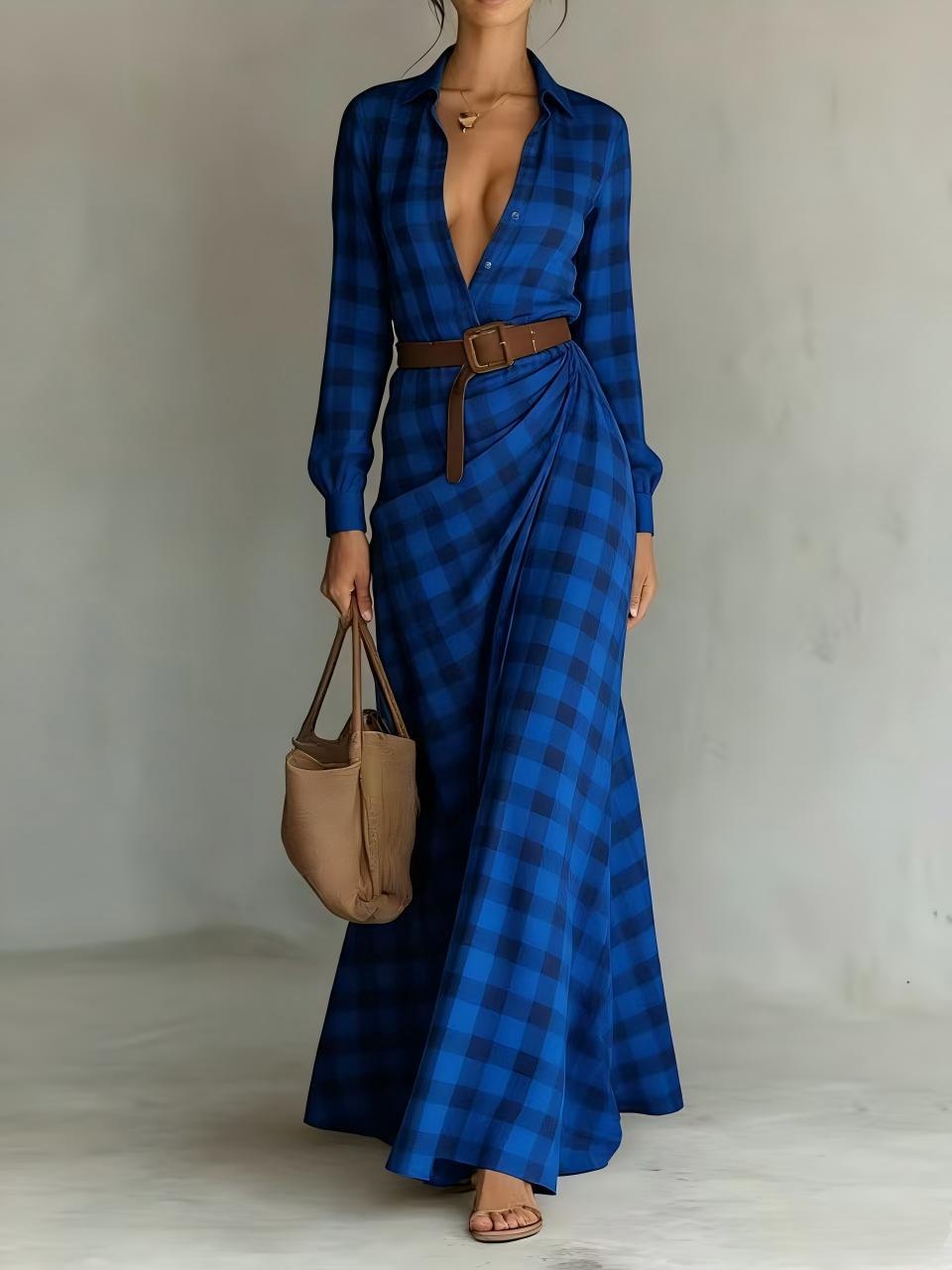 Women's Belted Irregular Pleated Dress