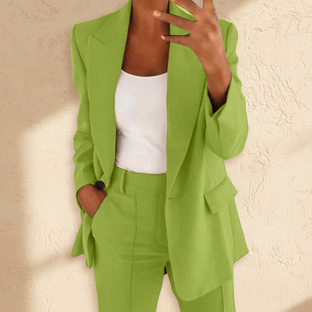 Lapel Button-Down Blazer & Straight-Leg Trousers Suit