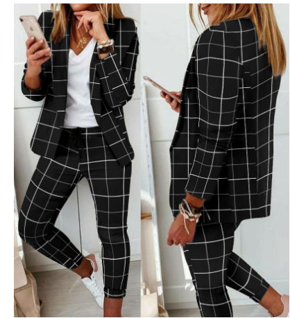 Women’s Plaid Two‑Piece Suit Set