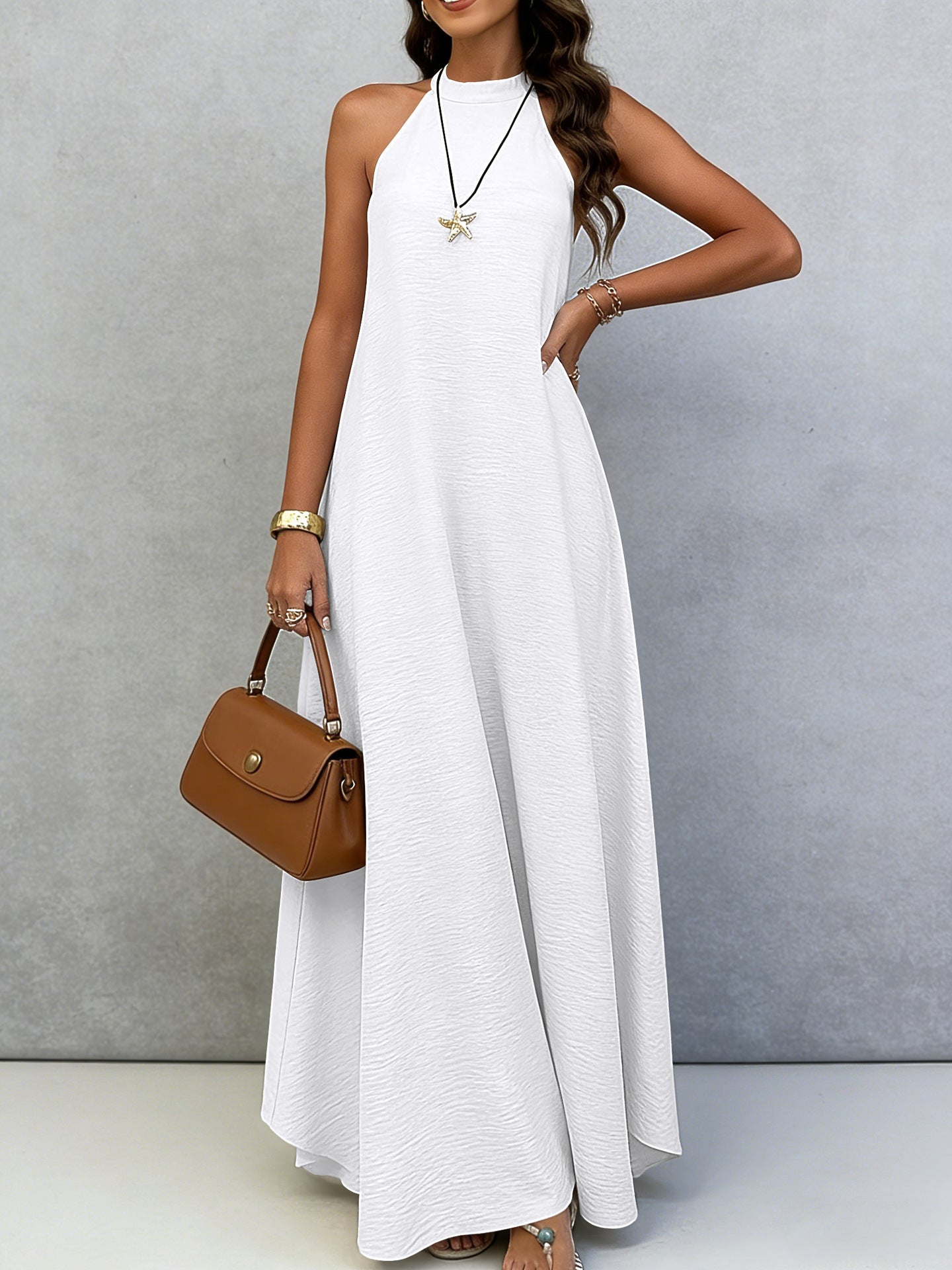 Women's Ice Silk Crinkle Sleeveless Swing Maxi Dress