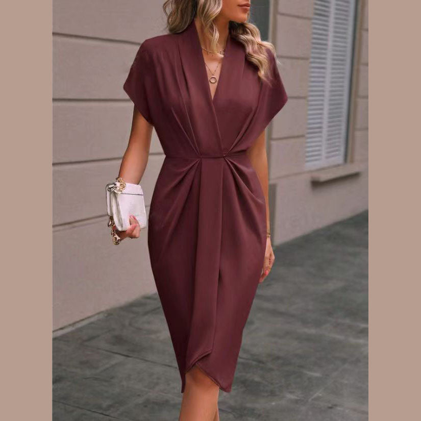 Pleated A-Line Midi Dress – V-Neck Sleeveless Summer Dress