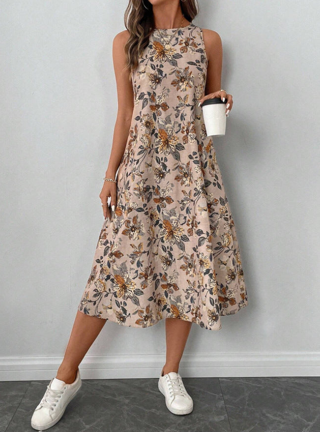 Floral Print A-Line Midi Dress with Pockets | Boho Vintage