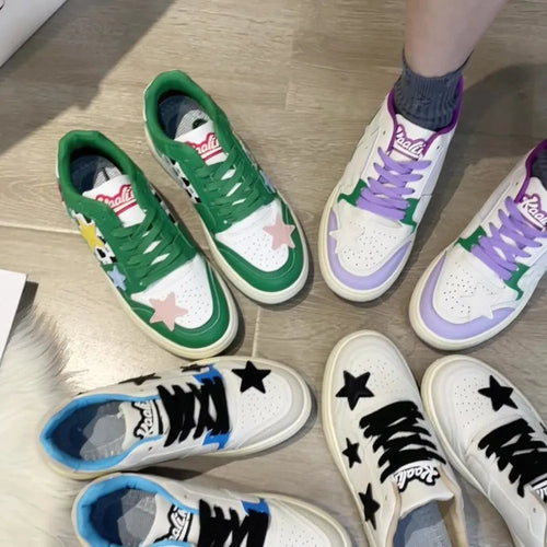 Contrast Star Round Toe Athletic Sneakers – Pastel Flat Shoes
