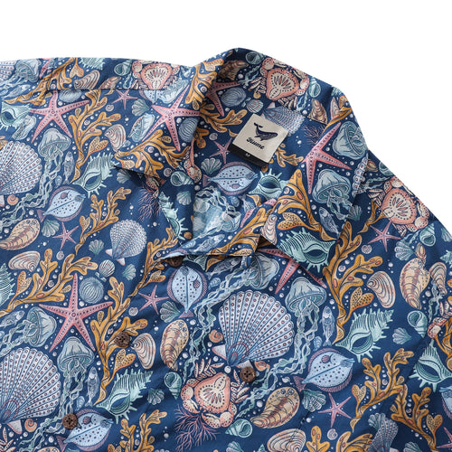 Hawaiian Shirt For Men Deep Sea Damask By Rebecca Elfast Shirt Camp Collar 100% Cotton
