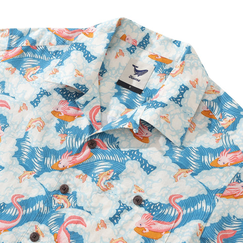 Hawaiian Shirt For Axolotl Fun Surfing By Jillian Anderson Shirt Camp Collar 100% Cotton