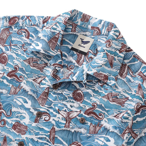 Hawaiian Shirt For Men Monsters of the Deep Shirt Camp Collar 100% Cotton