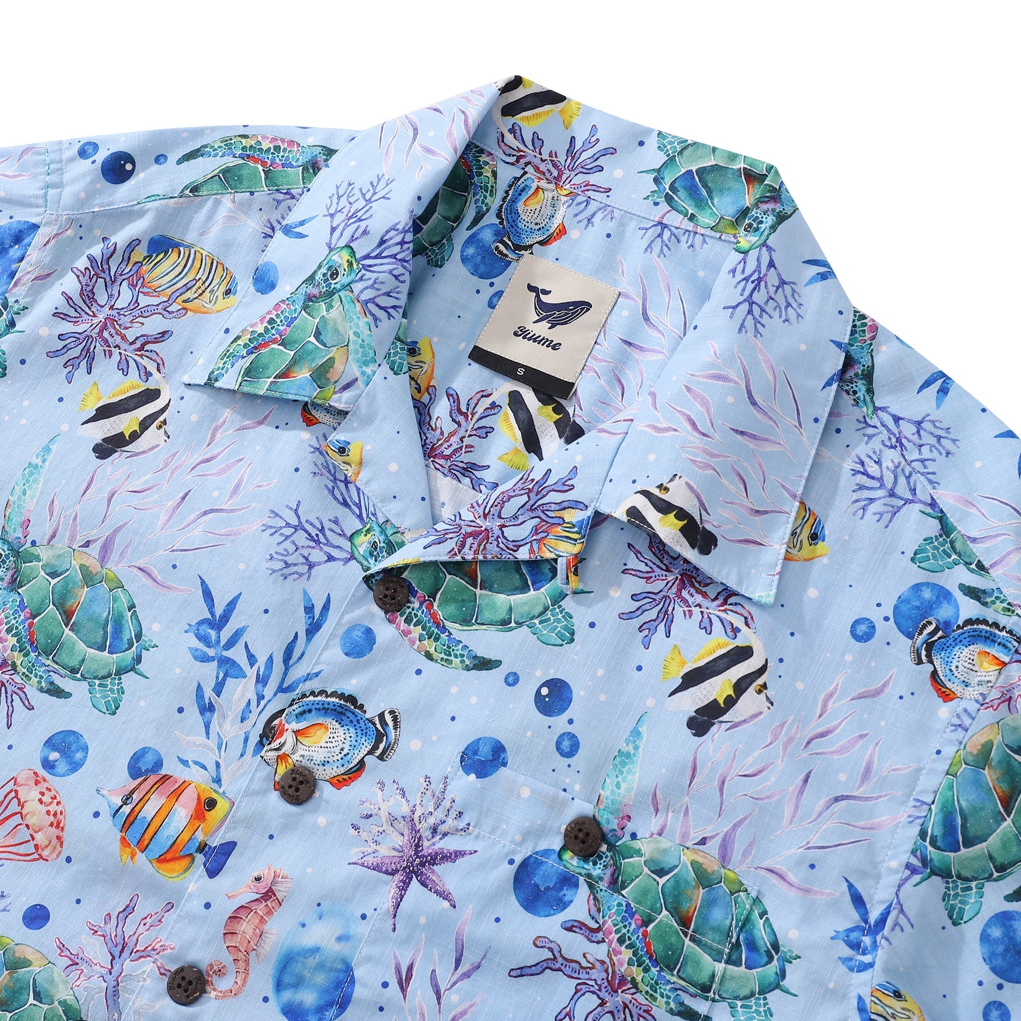 Hawaiian Shirts For Men Vintage Cotton Underwater World Short Sleeve Aloha Shirt