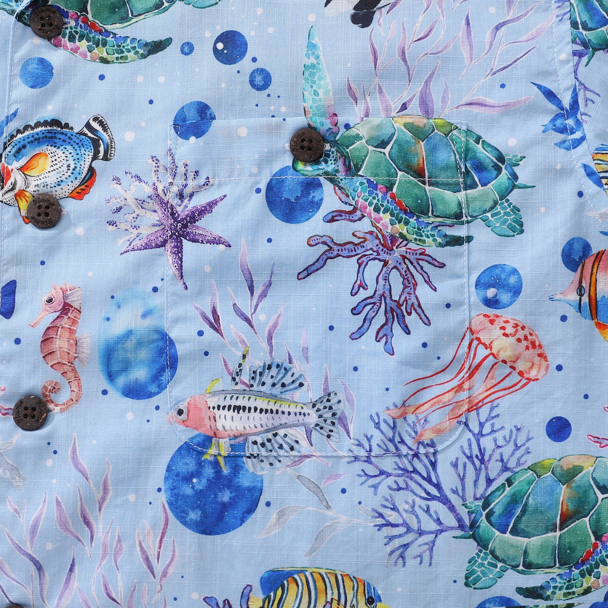 Hawaiian Shirts For Men Vintage Cotton Underwater World Short Sleeve Aloha Shirt