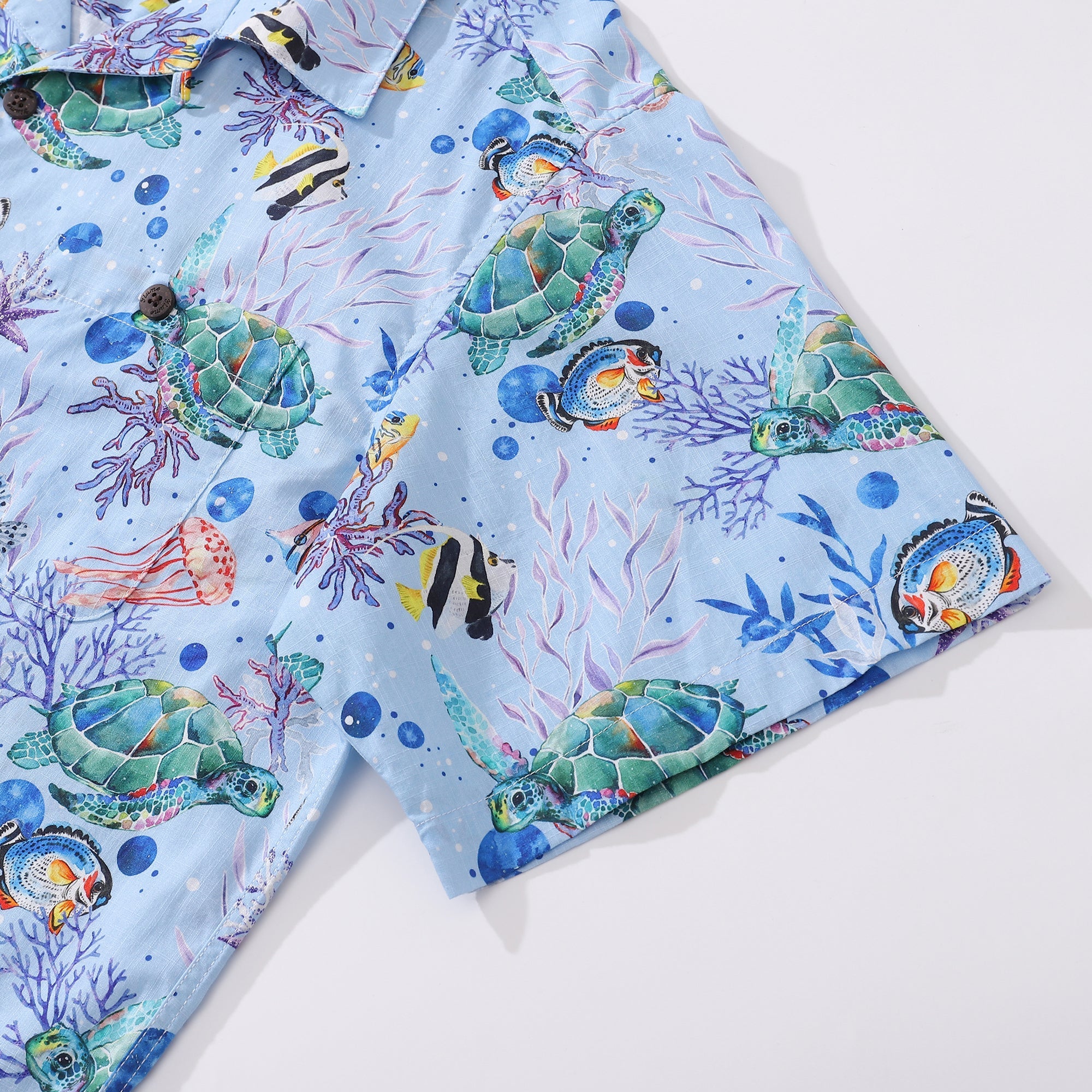 Hawaiian Shirts For Men Vintage Cotton Underwater World Short Sleeve Aloha Shirt