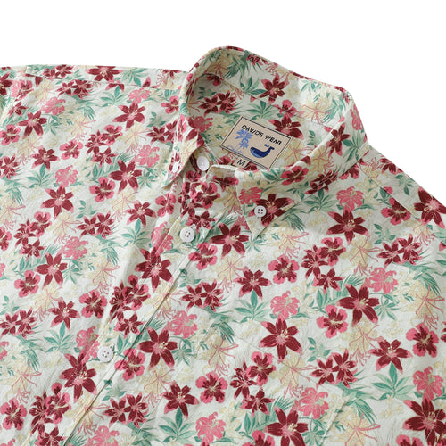 Hawaiian Shirt For Men Floral Vintage Aloha Wear Short Sleeve Hibiscus Print