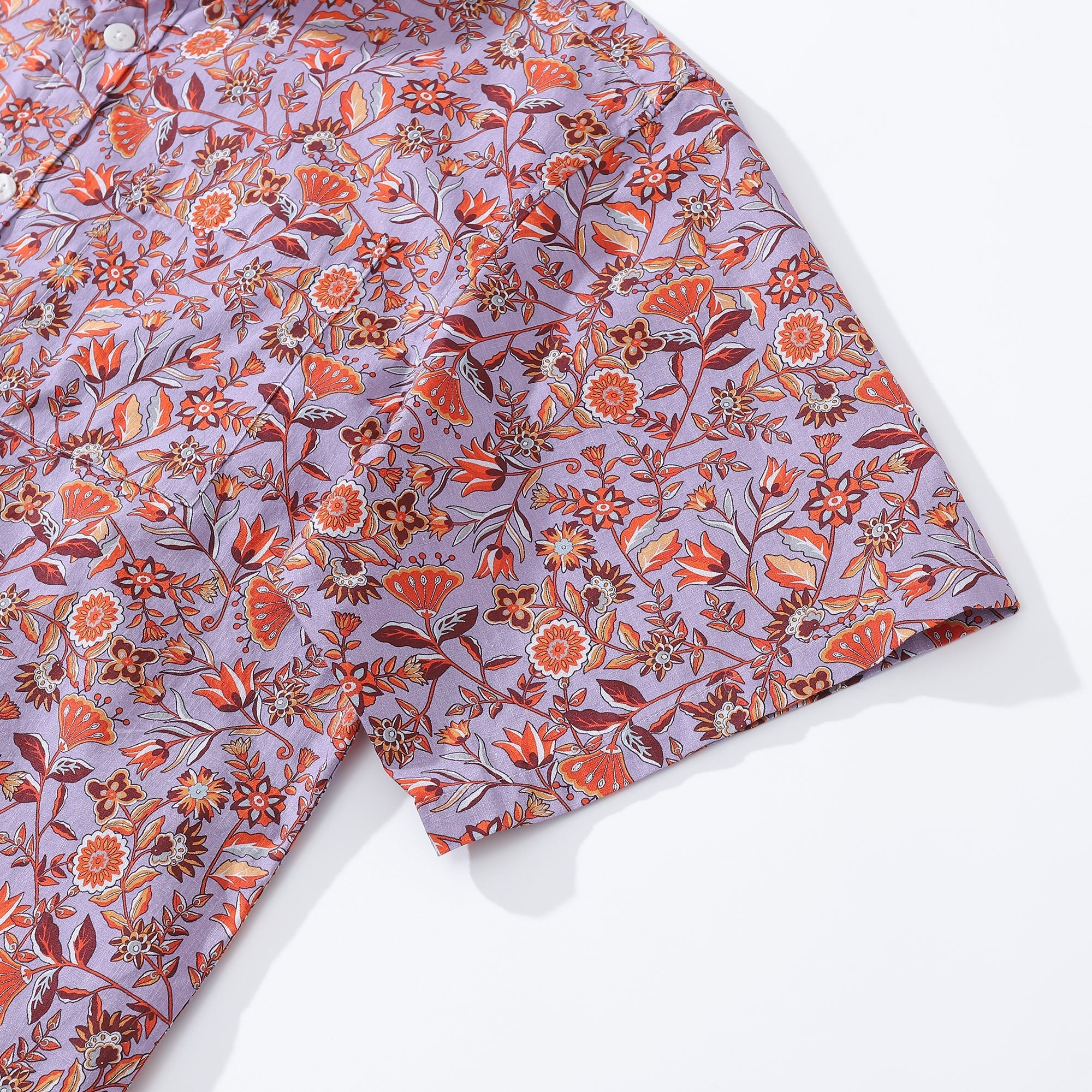 Men's Hawaiian Shirt Purple Orange Multicolored Print Cotton Button-down Short Sleeve Aloha Shirt
