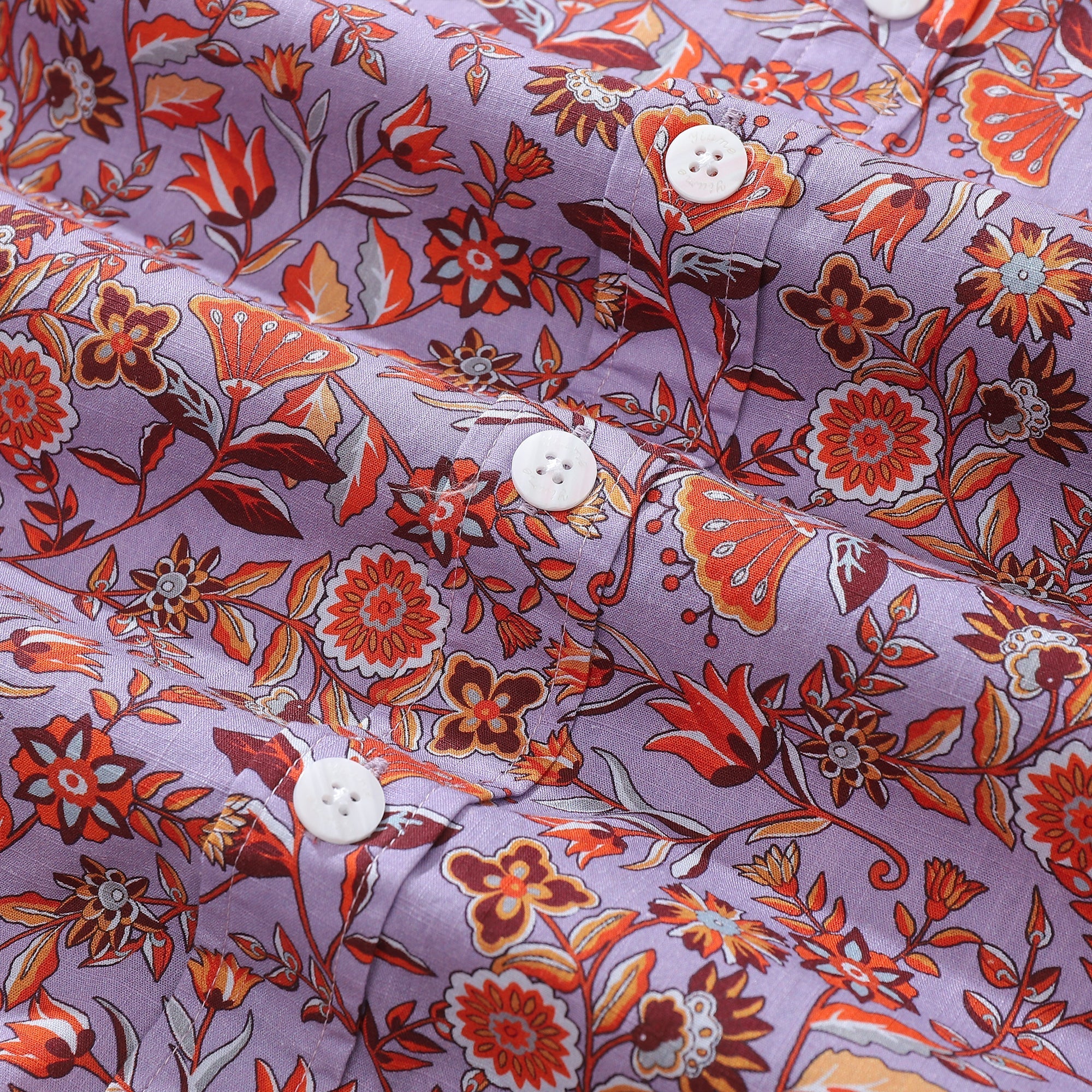 Men's Hawaiian Shirt Purple Orange Multicolored Print Cotton Button-down Short Sleeve Aloha Shirt