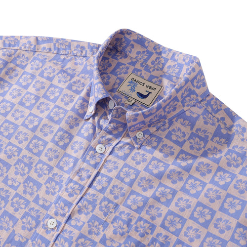 Hawaiian Shirts For Men Retro Hibiscus Print 100% Cotton Short Sleeve