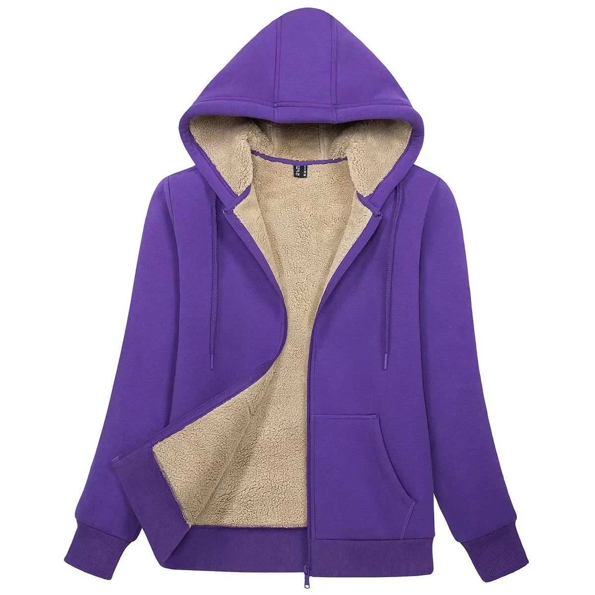 Sherpa-Lined Fleece Zip-Up Hoodie Jacket Women