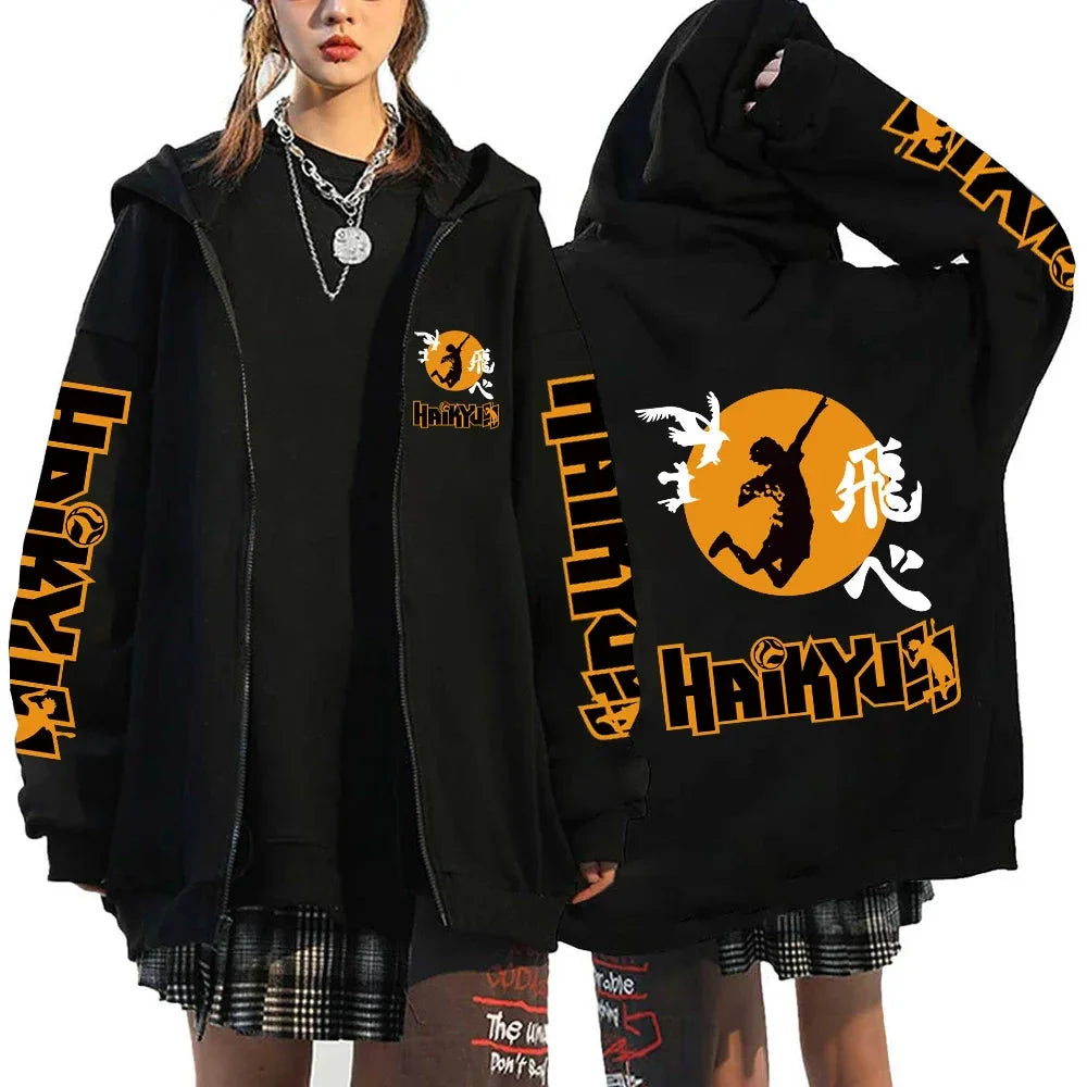 🏐 Haikyuu!! Karasuno High School Zip-Up Hoodie – Unisex Anime Streetwear